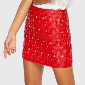 Chic Red Studded Mini Skirt